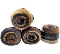 4 x 100g Ilkadim Export Lana Fresco Strickgarn - 400g 100% Wolle Farbverlauf, 1520m Lauflänge, weiches Häkel- & Strickgarn, Nadelstärke 3 (braun beige creme grau 8114)