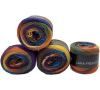 4 x 100g Ilkadim Export Lana Fresco Strickgarn - 400g 100% Wolle Farbverlauf, 1520m Lauflänge, weiches Häkel- & Strickgarn, Nadelstärke 3 (lila ocker orange ua 8107)