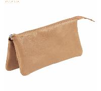 4 x Clairefontaine Schlampermäppchen Leder mit 3 Fächern flach 21x3x11cm Naturton