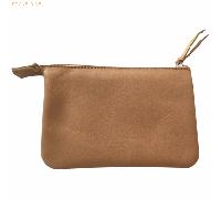 4 x Clairefontaine Tasche klein flach Leder mit 2 Fächern 13x9cm Naturton