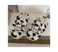 (40-41,black)Cute Animal Slipper For Women Girls Fluffy Winter Warm Slippers Woman Cartoon Milk Cow House Slippers Cotton slippers