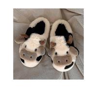 (40-41,white)Cute Animal Slipper For Women Girls Fluffy Winter Warm Slippers Woman Cartoon Milk Cow House Slippers Cotton slippers
