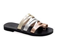 40 Mehrfarbig 1 Emmanuela Sandalen im antiken griechischen Stil, handgefertigte Leder Zehenring Riemchensandalen, hochwertige Slide Sommerschuhe, Boho Chic Sliders Roségold Silber Bronze Türkis weiß