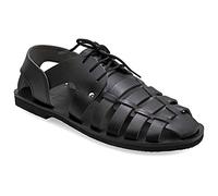 40 Schwarz Emmanuela Fischer Sandalen für Herren mit Schnürsenkeln, handgefertigte Ledersandalen aus Leder im antikem griechischem Stil, hochwertige Riemchensommerschuhe in Schwarz, Braun, Beige