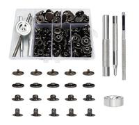 40 Sets Druckknopf Set, Kupfer Druckknöpfe Metall Schwarz Kleidung Snaps Taste mit Fixierwerkzeug Kit, 15 mm Leder Druckknöpfe Set, für Leder Handwerk Jacke Brieftasche Handtasche