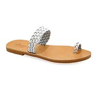 40 Weiß Emmanuela Sandalen im antiken griechischen Stil, flache Sandalen aus geflochtenem Leder mit Zehenring, hochwertige Sommerschuhe für Damen, Boho Chic Slide Sandalen