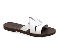 40 Weiß Emmanuela Sandalen im antiken griechischen Stil, handgefertigte flache Riemchensandalen aus Leder mit offene zehen, hochwertige Sommerschuhe für Damen in Roségold Silber Türkis weiß