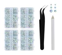 4000 Stück AB Strasssteine, 6 Größen Hotfix Strasssteine, Hotfix Crystal Stones, mit 1 Stück Wachsstift und 1 Stück Pinzette, für Kleidung, Schuhe, Haarnadeln, Brillen