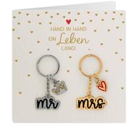 GRUSS & CO Paar-Schlüsselanhänger Motiv "Mr. & Mrs." | Geschenkset mit 2 figürlichen Anhängern, auf Geschenkkarte | Hochzeitsgeschenk, für Paare, für zwei | 71074