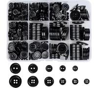 404 Stück Harzknöpfe 2-Loch und 4-Loch Schwarz Knöpfe Rund Knöpfe mit Aufbewahrungsbox für Kleider Nähen DIY Handwerk Scrapbooking und Dekorieren, 10mm/11.5mm/12.5mm/18mm/20mm/23mm
