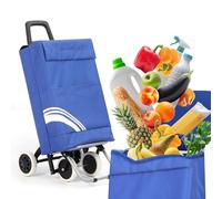 40Liter Wasserabweisender Trolley Einkaufstrolley Klappbar, Shopping Trolley, Einkaufswagen Faltbar, Einkaufstasche mit 4 Rädern, Einkaufskorb mit Rollen (Blau/Weiß)