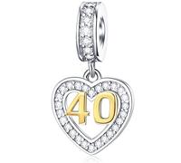 40th Anniversary Charms passen meine erste Pandora Muttertag Armband, 18K goldene Zahl 40 Dangle, 925 Sterling Silber 40th Geburtstag Herz Halskette Perlen mit CZ, Geschenke für Mama/Damen/Freunde
