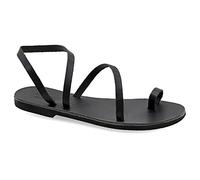 41 Schwarz Emmanuela Zehenring Sandalen aus Leder, hochwertige handgefertigte Slingback Sommerschuhe, Riemchen sandalen mit Knöchelmanschette, flache griechische Sandalen