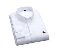 (41-weiß) Baumwoll-Oxford-Hemd für Herren, langärmelig, kariert, gestreift, Freizeithemd, Herrentasche,