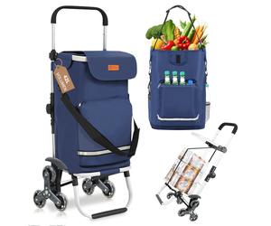 42 L 3-in-1 Trolley-Einkaufswagen, klappbar, Hackenporsche faltbarer Einkaufstrolley mit Haken, 6 Räder & große Tragkraft, tragbare Einkaufshilfe, platzsparender Wagen, blau, Neu-Jahr-Sonderangebot, T