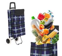 43.5Liter Wasserabweisender Trolley Einkaufstrolley Klappbar, Shopping Trolley, Einkaufswagen Faltbar, Einkaufstasche mit 2 Rädern, Einkaufskorb mit Rollen (Blau/Weiß kariert)