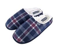 DUNLOP - Herren Kariert Winter Warm Fleece Plüsch Gefüttert Hausschuhe mit Innenfell (43 EU, 7179 Navy)