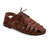 45 Braun Emmanuela Fischer Sandalen für Herren mit Schnürsenkeln, handgefertigte Ledersandalen aus Leder im antikem griechischem Stil, hochwertige Riemchensommerschuhe in Schwarz, Braun, Beige
