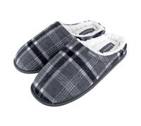 DUNLOP - Herren Kariert Winter Warm Fleece Plüsch Gefüttert Hausschuhe mit Innenfell (46 EU, 7179 Grey)