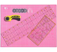 45 mm Rollschneider Stoffschneider Set inkl. selbstheilende Schneideunterlage A2 60x45cm 5-Lagig + 5x Ersatzklingen + 2x Patchwork-Lineal Premium Schneidematte im A2-Format Rosa/Schwarz Starter Set