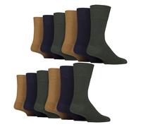 (46-50, Ocker / Marineblau / Grün Khaki) IOMI - IOMI - 12 Paar Herren Diabetikersocken Extra Weit Ohne Gummi