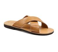 46 Beige Emmanuela Griechische Ledersandalen mit Kreuzriemen für Herren, hochwertige handgefertigte Herrensandalen, Herren X Riemchen Sommerschuhe
