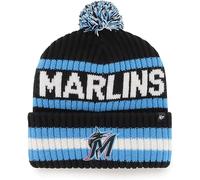 47 MLB Mütze für Erwachsene, offizielles Lizenzprodukt, Bering, Sport, Strickmütze mit Bommel, für kaltes Wetter, Miami Marlins - Schwarz, Einheitsgröße