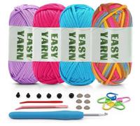 4er Pack Baumwollgarn Häkelset Anfänger mit Zubehör 200g Blau Rosa