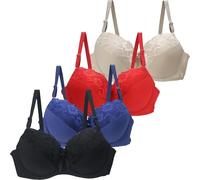 4er-Pack BHs in Übergröße für Damen, florale Spitze, Spaghettiträger, Komfort, leicht gefüttert, Bügel-BHs, verstellbarer Alltags-BH, nicht gepolstert, nahtloser BH, nahtloser Push-Up-Unterwäsche