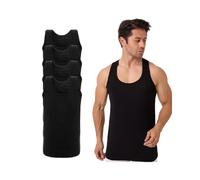 4er Pack Herren Achselhemd Unterhemd Tanktop 100% Baumwolle Weiß & Schwarz M Schwarz