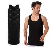 4er Pack Herren Achselhemd Unterhemd Tanktop 100% Baumwolle Weiß & Schwarz XL Schwarz