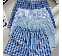 4er Pack Herren lockere Boxershorts, karierte Loungehose, lockere bequeme Pyjamahose in Große Größen mit Knöpfen, elastische Boxershorts aus Polyester