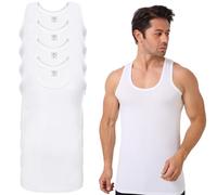 4er Pack Herren Achselhemd Unterhemd Tanktop 100% Baumwolle Weiß & Schwarz M Weiß