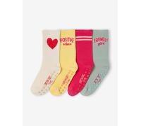 4er-Pack Kinder Stoppersocken mit Herz & Schriftzug rosa Gr. 23/26 von vertbaudet