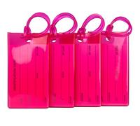 4er-Pack Kofferanhänger | Flexibler Gepäckanhänger für Koffer, Taschen und Gepäck | Adressanhänger | Namensschilder aus PVC | Luggage Tags | Hot Pink
