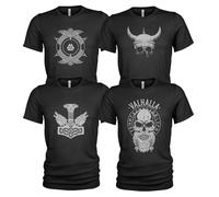 4er-Pack T-Shirt Nordischer Wikinger | Rabe | Runen | Walküre | Ragnarök | Vikings | Walhalla | Midgard | Tshirt der nordischen Mythologie