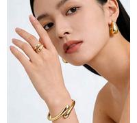 4er Set (1 Tränenform Armband, 1 Tränenform Ring, 1 Paar Tränenform Ohrringe), modisches offenes symmetrisches doppeltes Tränenform gekreuztes Armband