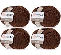 4er-Set - 4 Knäuel YarnArt Jeans 55% Baumwolle 45% Acryl Garn Mischung Faden Häkeln Handstrickkunst Lot von 4skn 200 g 696 Yds (70 Braun)