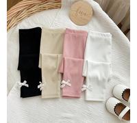 4er Set Baby Mädchen gerippte Herbst Winter Leggings weich dehnbar Kleinkind Leggings mit Knöchel Schleife Detail