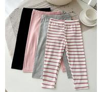 4er/Set Baby Mädchen Neugeborene weiche gerippte Leggings rosa und weiß gestreift einfarbig rosa grau schwarz hautfreundliche Hosen Herbst lässig Urla