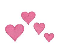 4er Set Kleine Herzen Rosa - Hochwertige Aufnäher zum Aufbügeln | Gestickte Bügelpatches Patch Applikation Größe: Herz 1=2 x 2 cm/Herz 2=2,3 x 2,5 cm/Herz 3=2,8 x 2,7 cm/Herz 4=3,7 x 3,5 cm