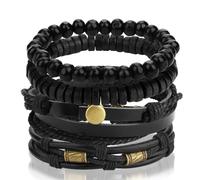 4er Set Lederarmband Herren Geflochtene Breite Armbänder Schwarz Punk Goth Rock Totenkopf Armband Männer Manschettenperlen Armband Set Gothi