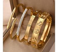 4er Set Luxus Edelstahl Armband, hypoallergen, nicht verblassend, Strass Vintage Armband