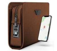 4FLY Handtasche Herren mit Fingerabdruck-Schloss & Smart Tracker Kompatibel mit Apple Wo ist? APP, Sicherheits-Handgelenktasche aus Leder für Herren, Clutch mit Kartenfach & 2 Fächer, Braun