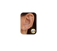 4Paare Kleine Ohrringe Sterling Silber für Damen Set | Hypoallergen 14K Gold Ohrstecker Creolen Perle CZ Piercing Ohr Ohrring Mit Kette Ohrstecker Ohrringe 925 Gold Helix Blume