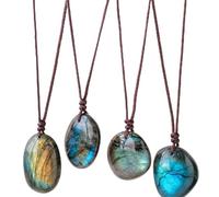 4PCS Labradorit Stein Mondstein Kette, Labradoriten Halsketten Für Frauen, Handgefertigte Labradoriten -Anhänger -Halskette, Natürliche Rohe Steinhänger, Heiledelstein Spiritueller Stein Anhänger