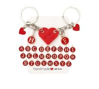 4Piggie Schlüsselanhänger Partner Herz in Rot & Gold, 2 Stück Personalisiertes Baustein-Set mit Extra-Anhänger & Full A-Z,Geschenk für Paare, Valentinstag und Freundschaft