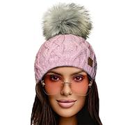 4sold Herren Damen Wurm Winter Style Beanie Handmade Strickmütze Mütze mit Fellbommel Bommelmütze Hat Gestrickte Pudelmütze Plain Ski Pom Wooly with Full Cosy Fleece-Futter (Debora PINK)