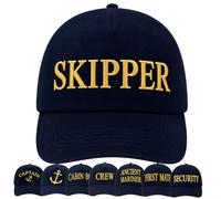 4sold Herren Kinder Kapitänsmütze Weiss Army Military Baseballmütze Security Cap Captain Ancient Mariner Captain Cabin Boy Crew Yachting Inschrift Schriftzug Gold (Skipper, Erwachsene)