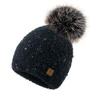 4sold Panti Mütze Mit Futter Damen Winter Beanie Mädchen Ski Winter Alpaka Wolle Nylon Strickmütze Snowboard Strick Hals Hüte Fleece Bommel Pom Pom Made in EU (Black)